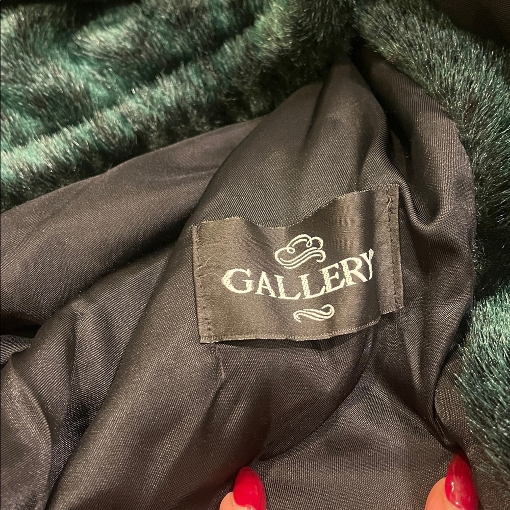 Gallery Vegan Faux Fur Bomber Coat Jacket Green collar pockets VTG vintage 90s - Picture 4 of 10